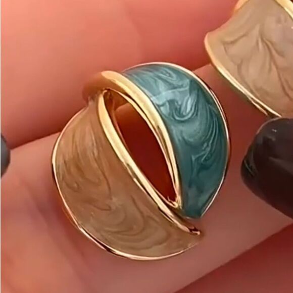 Chic Gold and Teal Earrings - Picture 4 of 4